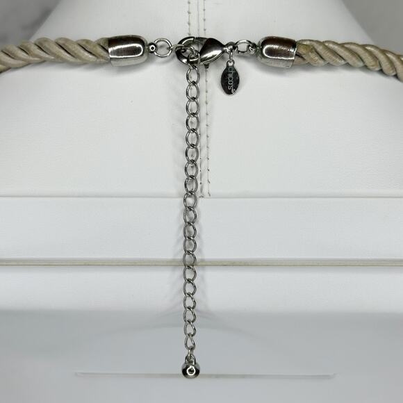 Chico's Rhinestone Cabochon Pendant on Rope and Silver Tone Necklace - Picture 8 of 13